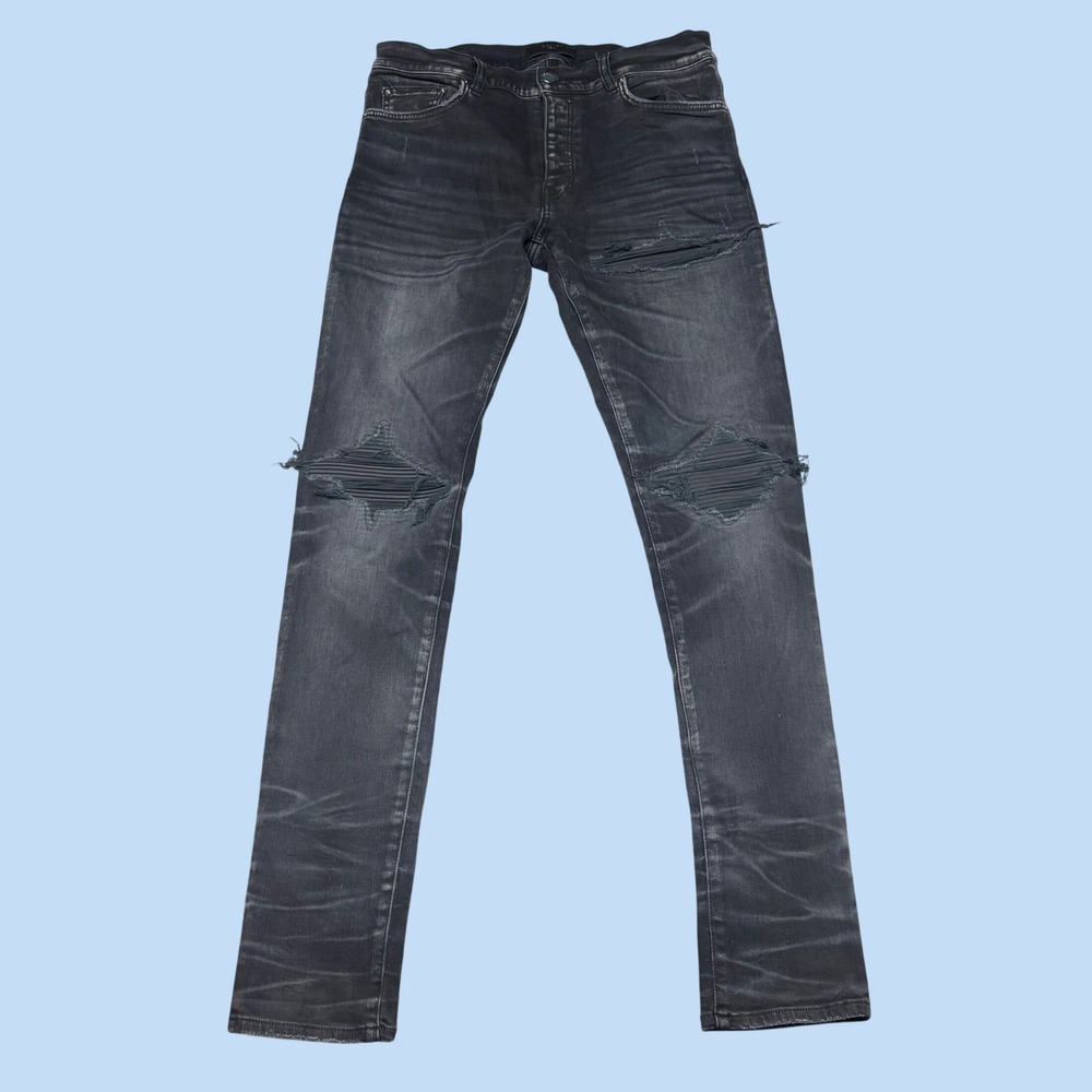 Amiri MX1 Skinny Distressed Moto Jeans Black Size 33 AM0011-234